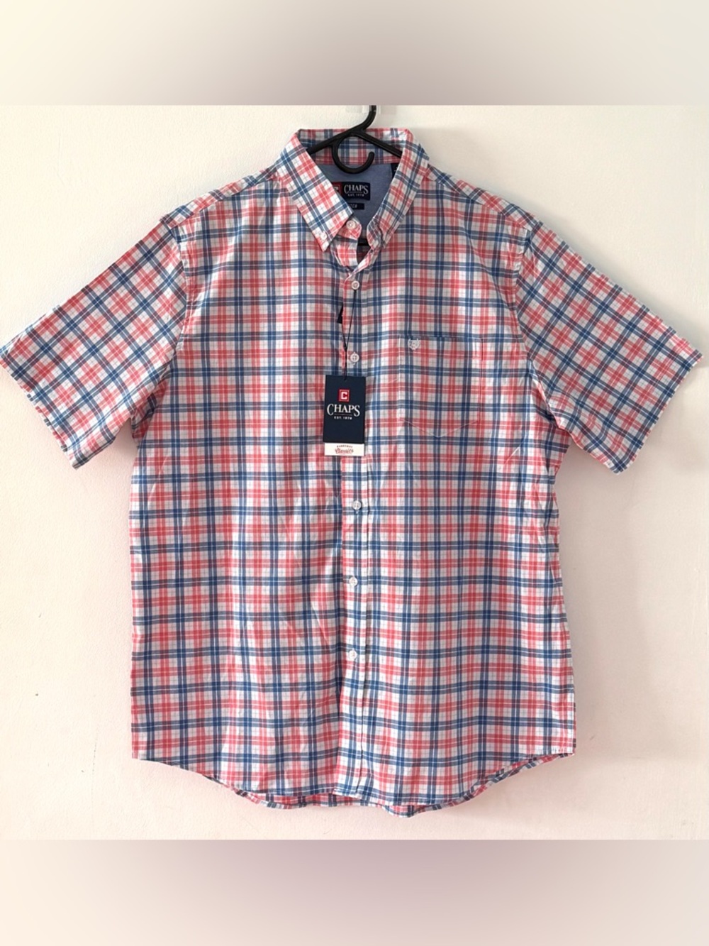Chaps Men's Red & Blue Plaid Short-Sleeve Button-Down Shirt